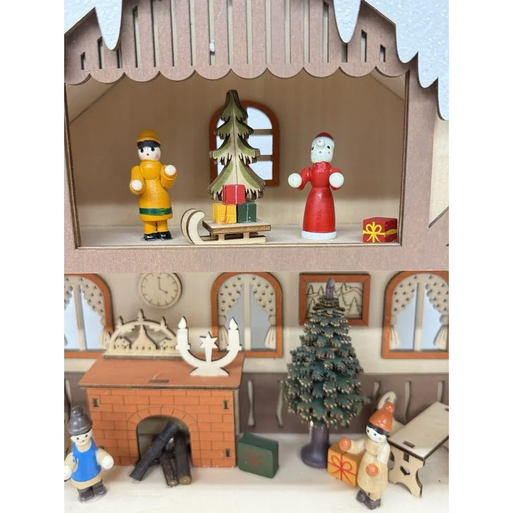 Lighted Wooden Advent Calendar 3D Holiday HomeScene LED 24 Drawers 15
